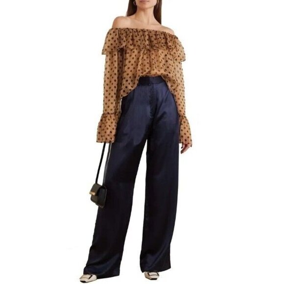 Caroline Constas Tops - Caroline Constas Silk Chiffon Top Thelma Cream Black Off Shoulder SZ XS NWT $440